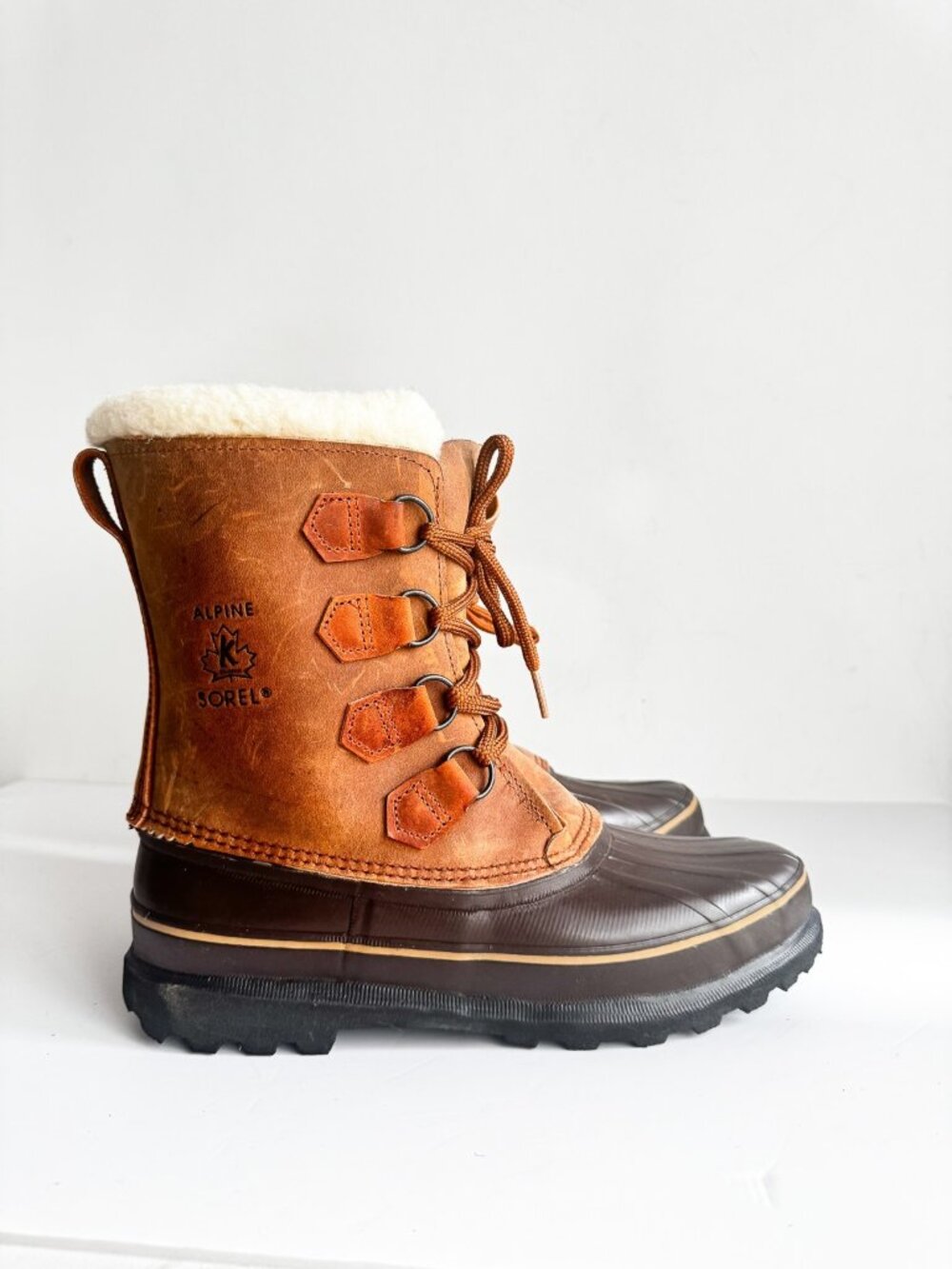 Vintage Sorel Alpine Leather Rubber Wool Lined Winter Boots 10